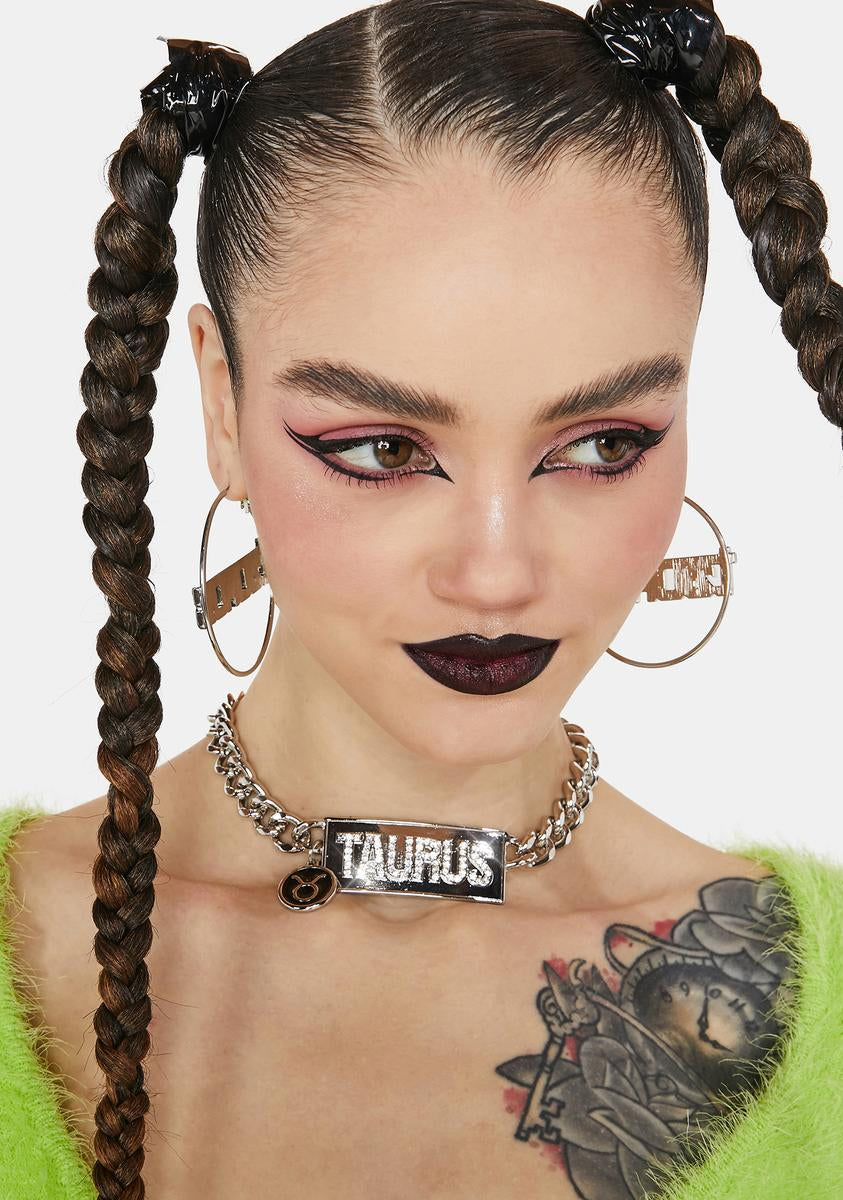 Taurus Rhinestone Symbol Charm Chain Choker Necklace Silver Dolls Kill