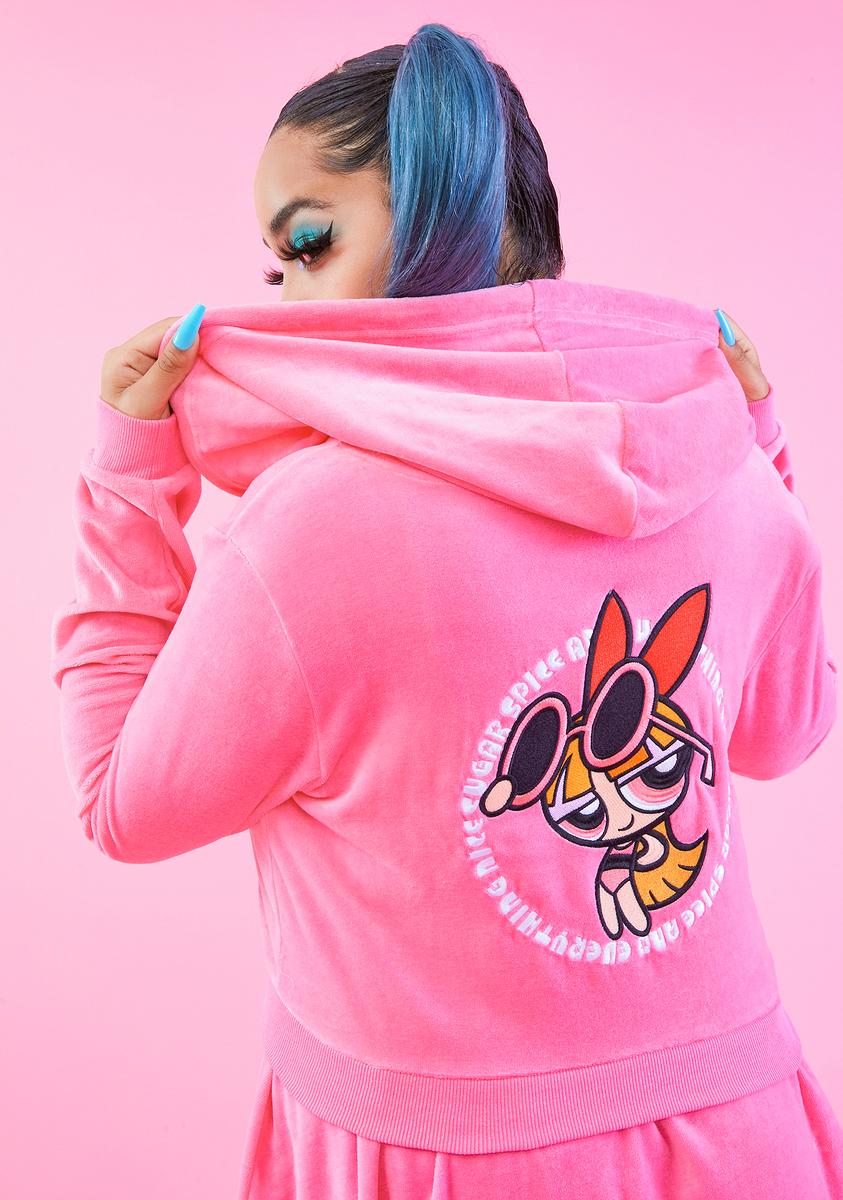 Plus Size Dolls Kill x Powerpuff Girls Velour Blossom Patch Crop Hoodie