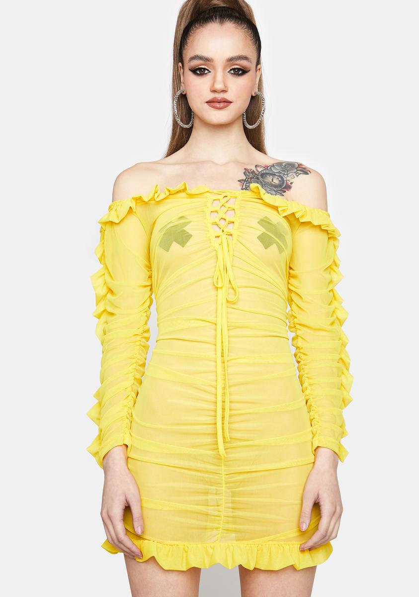 Sheer Mesh Ruffled Bodycon Dress