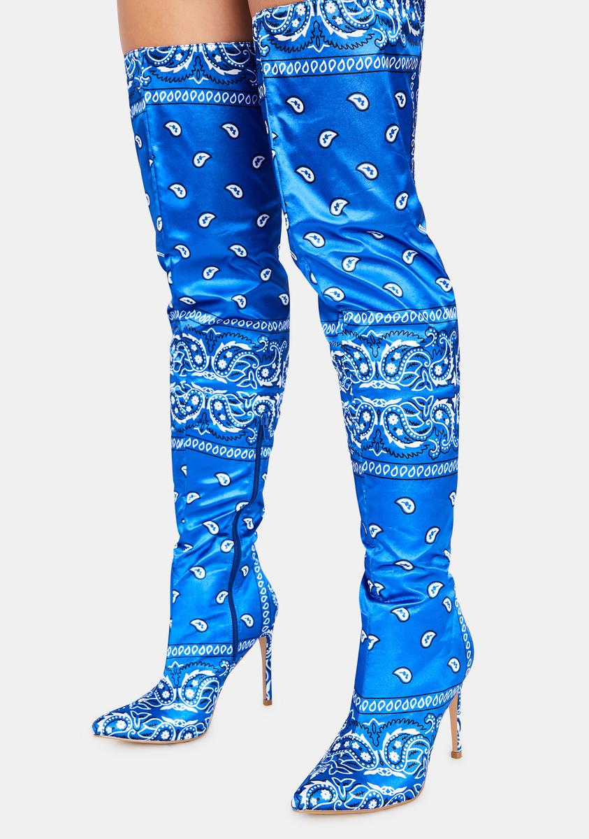Thigh High Bandana Print Boots Blue – Dolls Kill