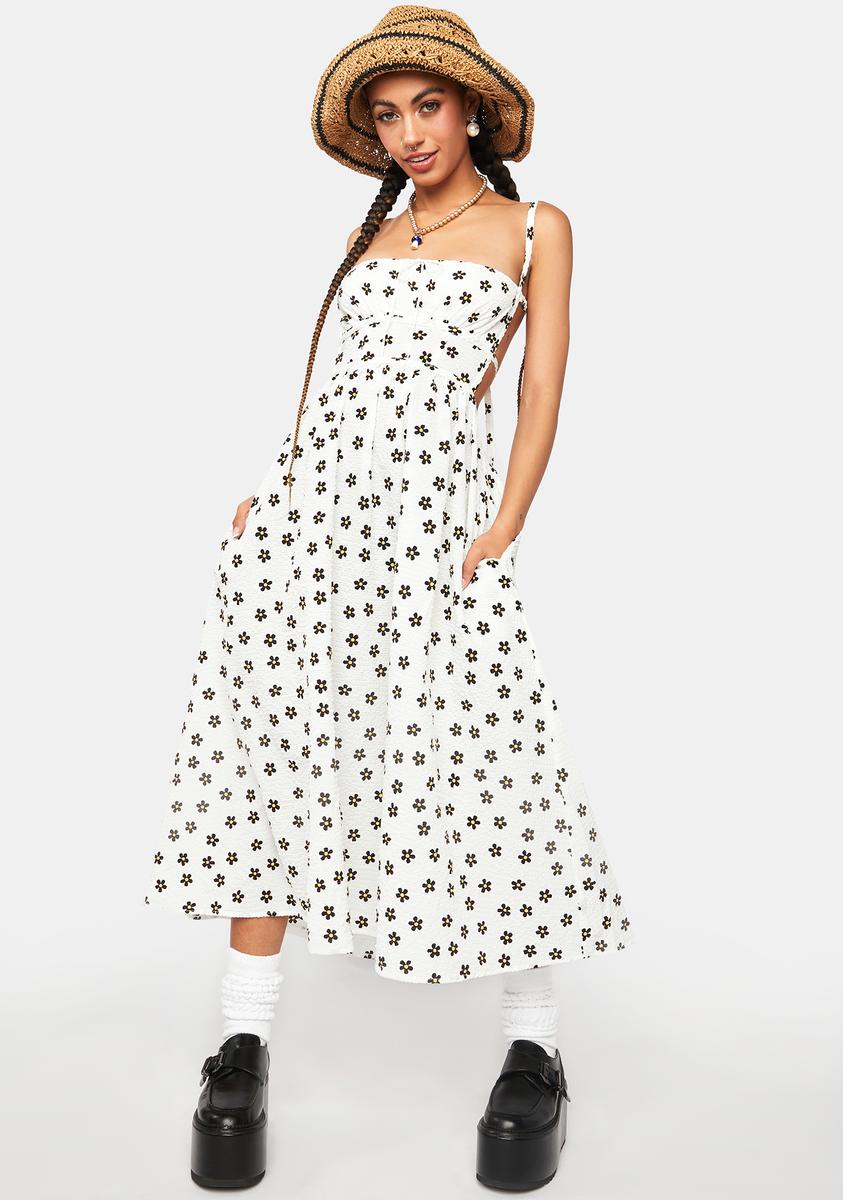 For Love & Lemons Floral Daisy Print Midi Dress - White  Dolls Kill