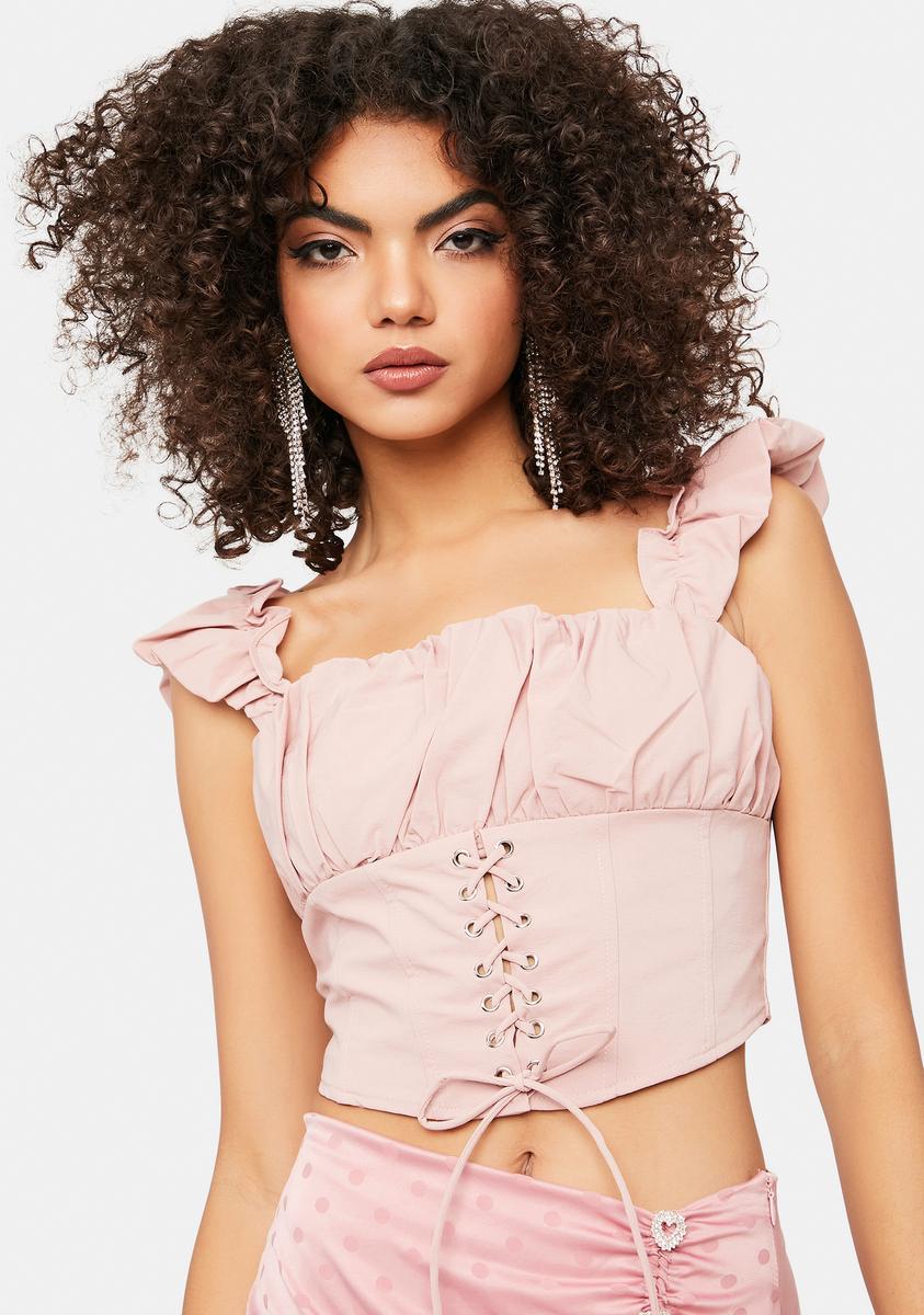 Ruffle Lace Up Corset Top Pink Dolls Kill