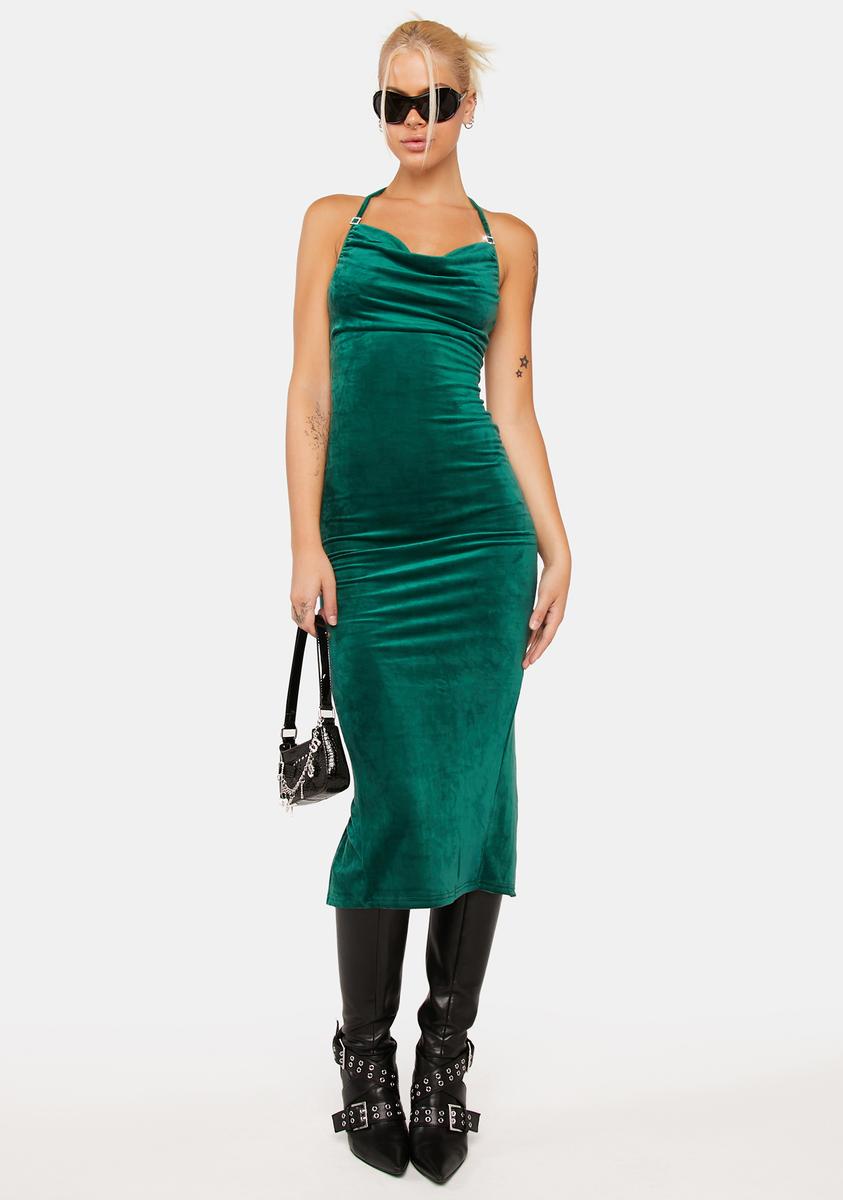 Velvet Cowl Halter Bodycon Maxi Dress - Green Dolls Kill Velvet Cowl Halter Bodycon Maxi Dress - Green Dolls Kill
