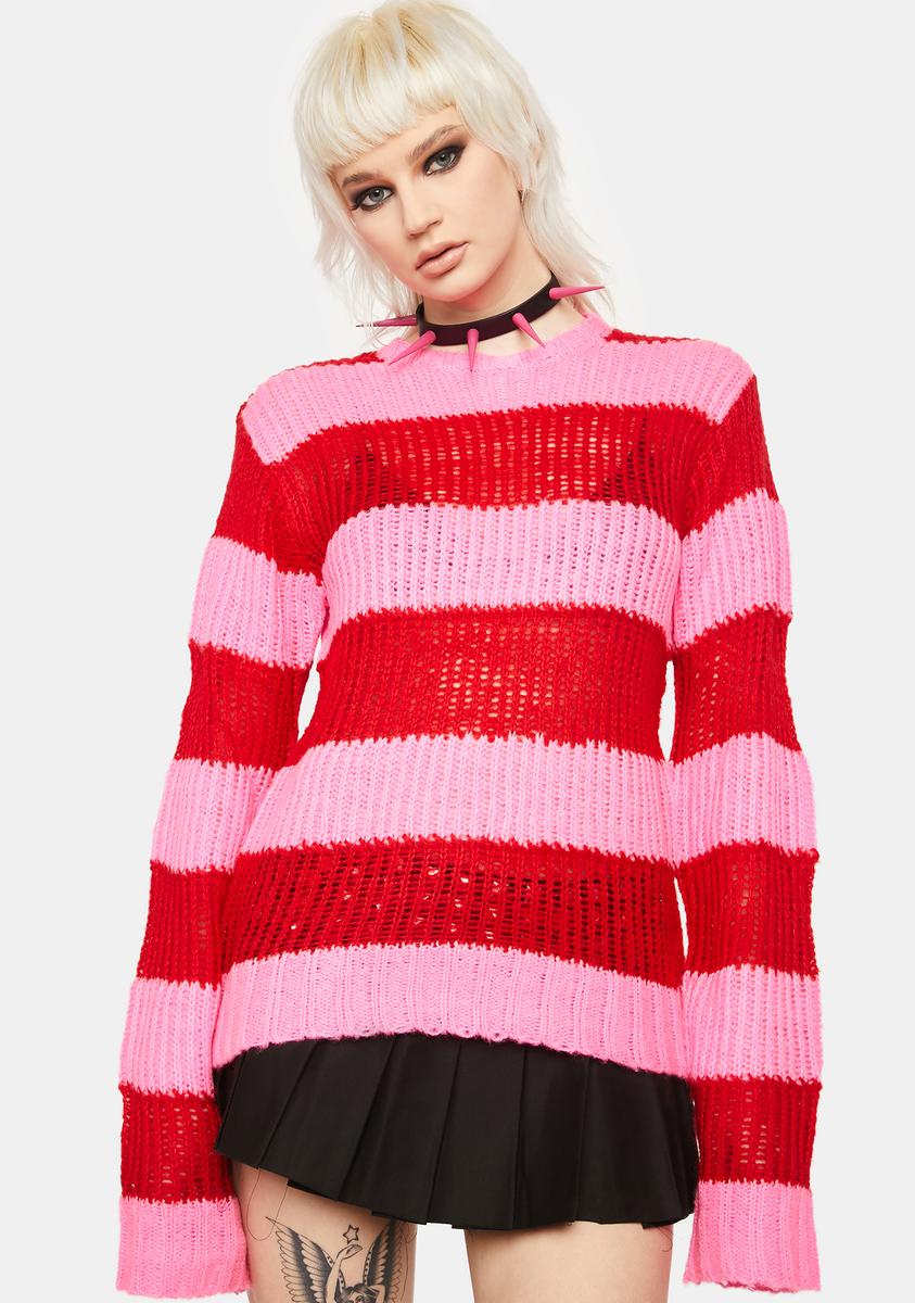 Tripp NYC Striped Open Knit Sweater Pink/Red – Dolls Kill