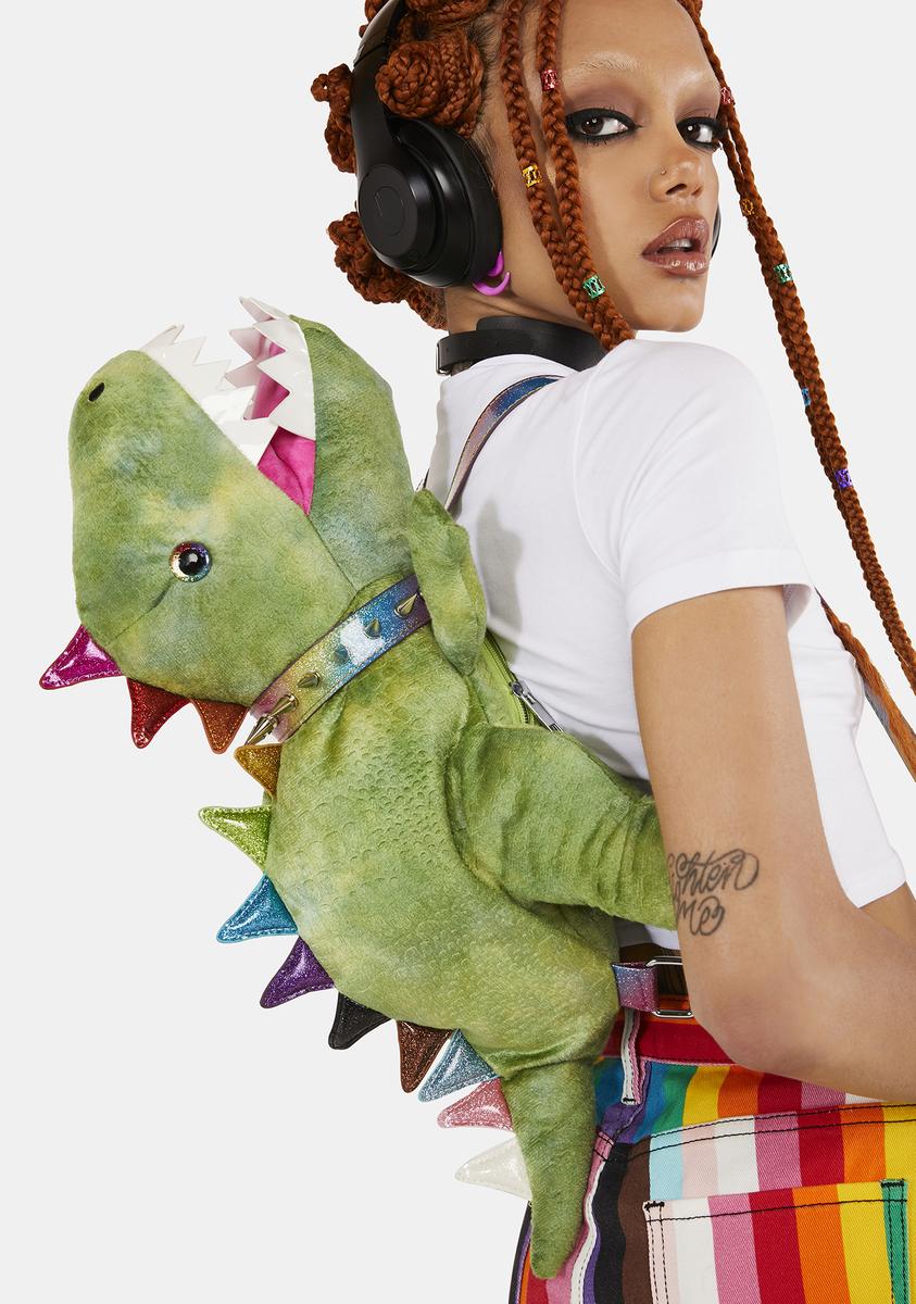 Dolls Kill Green Dinosaur Backpack with Colorful Spikes Wrapables Children main image 3