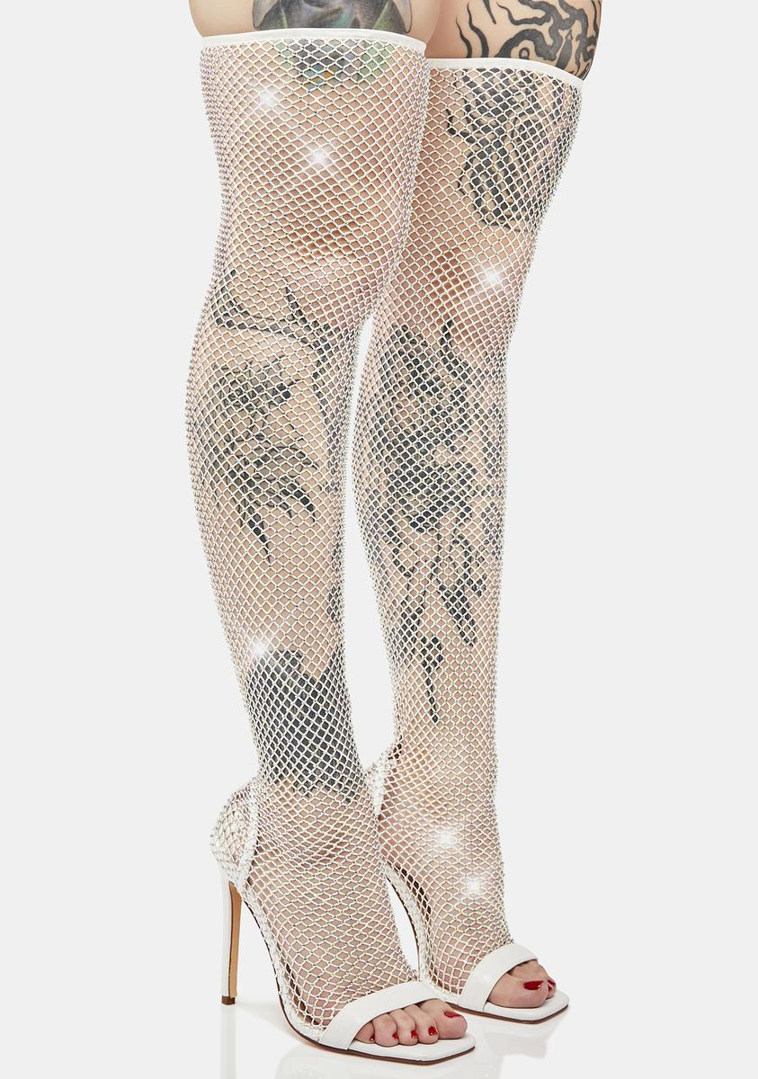 Leather Peep Toe Simmi Thigh High Boots Diamante Thigh High