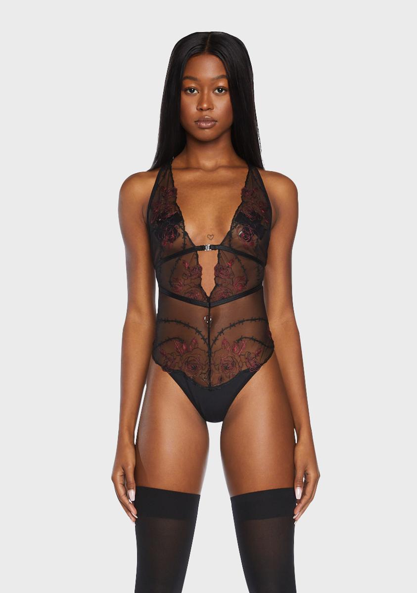 Thistle and Spire Sheer Floral Embroidered Bodysuit - Black – Dolls Kill