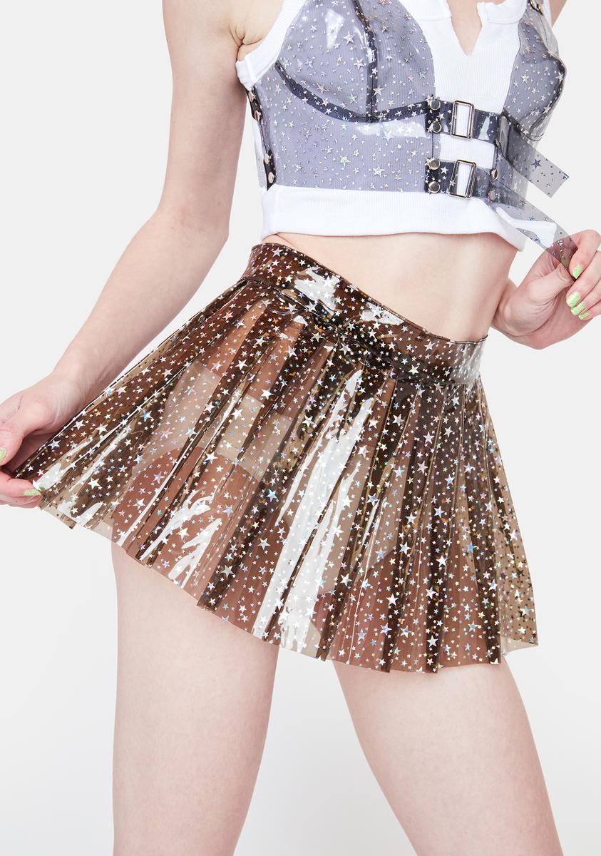 Star Glitter Pleated Vinyl Mini Skirt Black – Dolls Kill