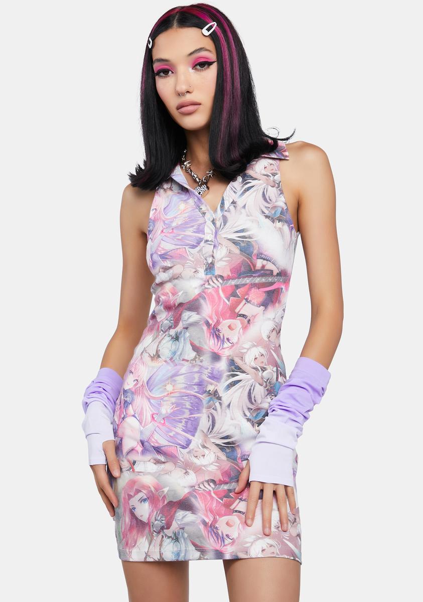 NGOrder Anime Graphic Collared Mini Dress - Multi Dolls Kill NGOrder Anime Graphic Collared Mini Dress - Multi Dolls Kill
