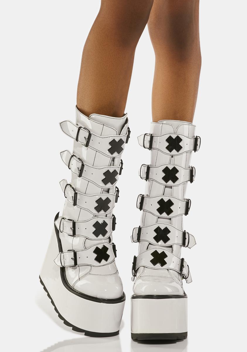YRU X Buckle Platform Boots White Black Dolls Kill