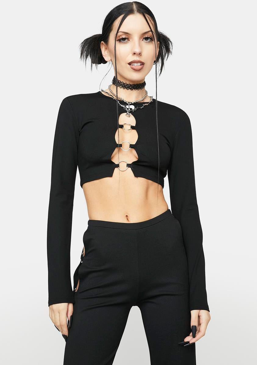 Edikted O-Ring Hardware Crop Top With Long Sleeves Black – Dolls