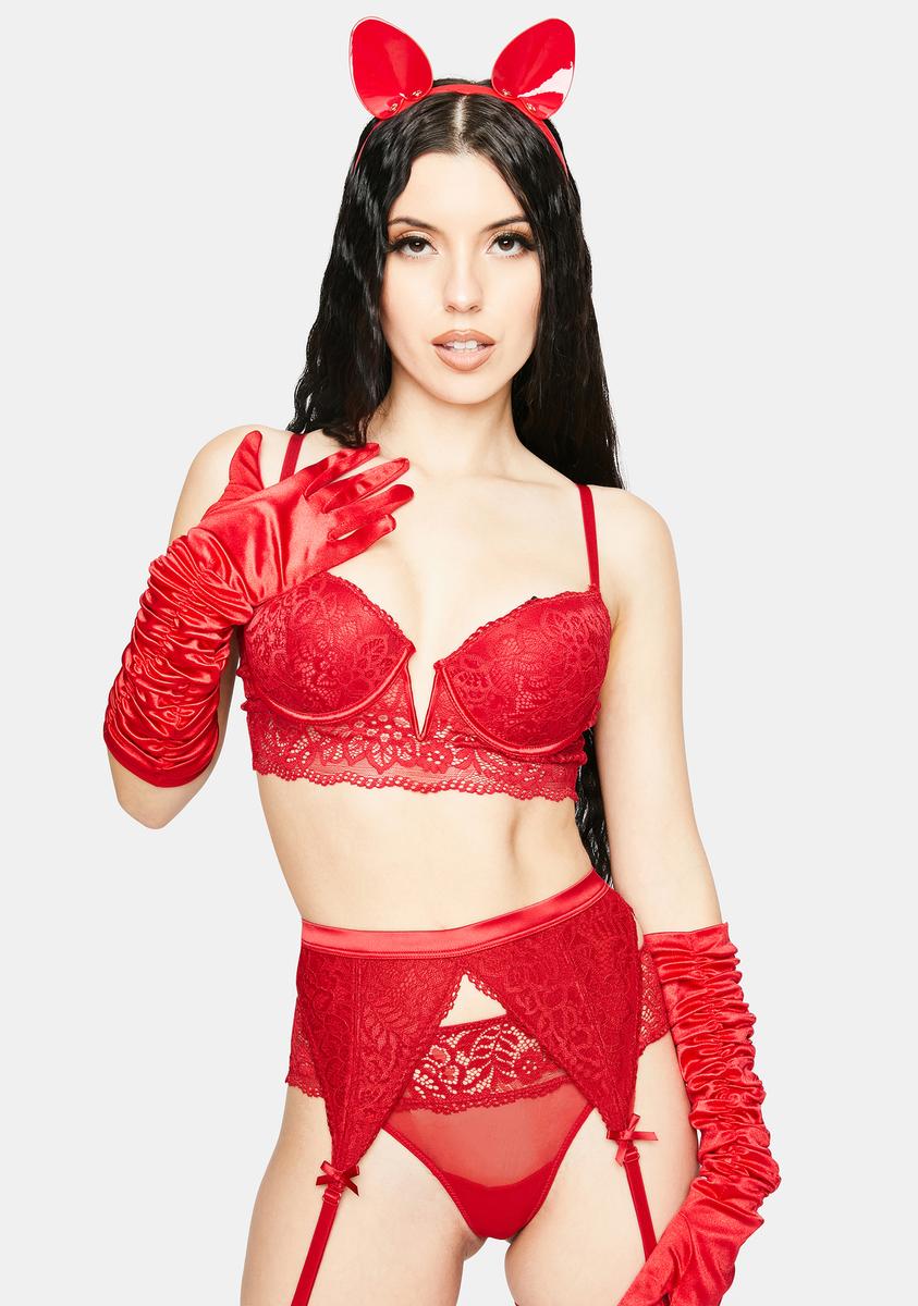 Lace Bustier Thong And High Waist Garter Belt Set