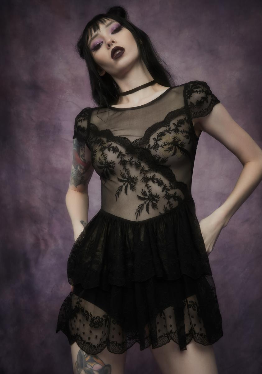 dolls kill tea party dress Plus Size Sugar Thrillz Brocade Puffy Sleeve Mini Dress