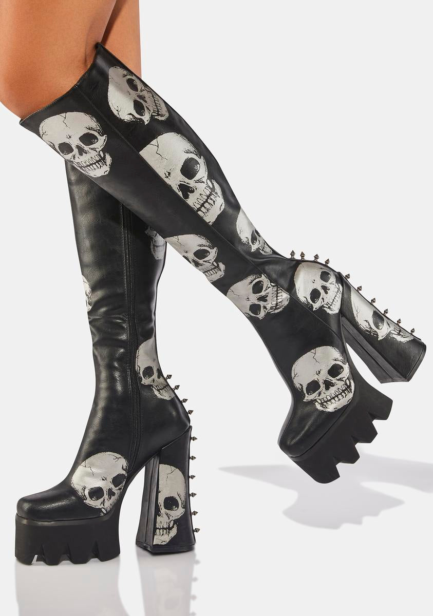 UNDEAD 纏め売り Lamoda Skull Knee High Boots - Black – Dolls Kill