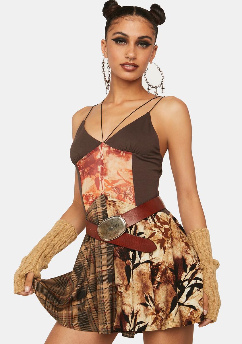 Jaded London Plaid Floral Patchwork Mini Dress Jaded London Plaid Floral Patchwork Mini Dress