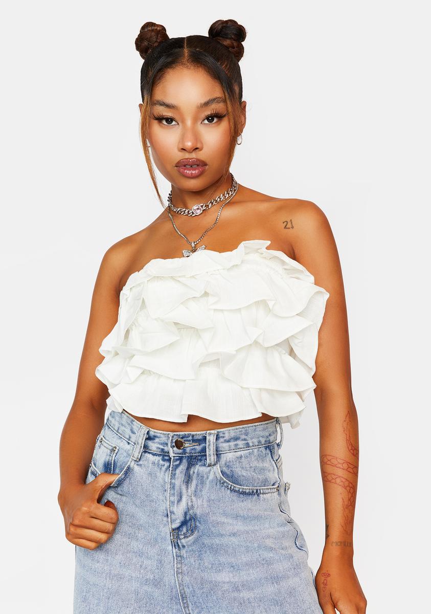 Tiered Ruffle Cropped Tube Top White Dolls Kill