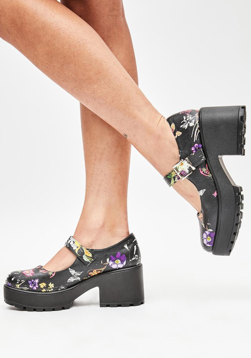 Koi Footwear Black Floral Tira Mary Janes – Dolls Kill