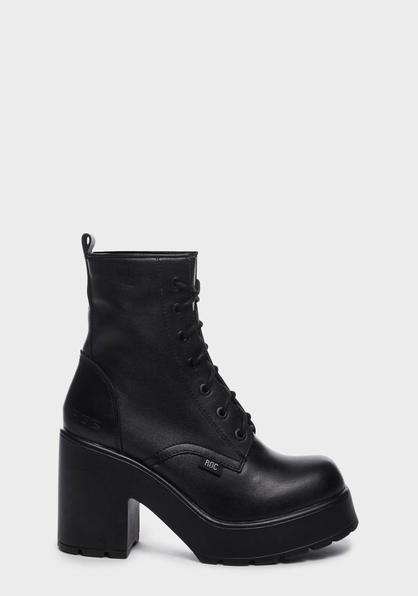 Roc Boots Australia Heeled Platform Combat Boots Black Leather