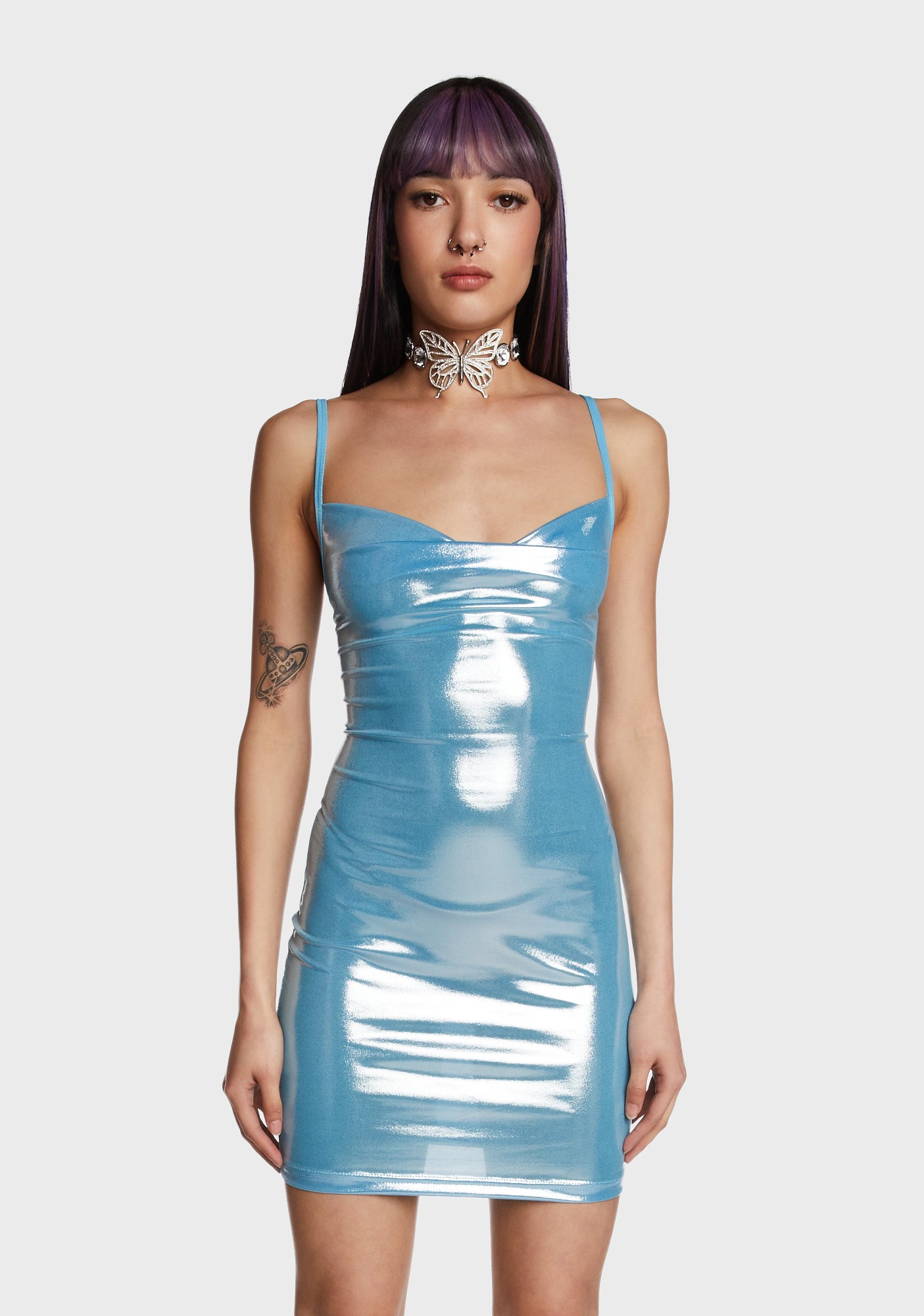 Metallic Mini Dress - Blue Dolls Kill Metallic Mini Dress - Blue Dolls Kill