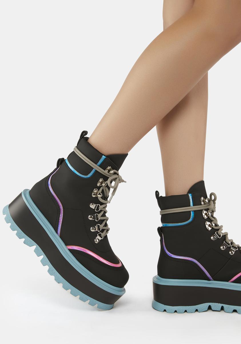 Koi Footwear Holographic Piping Platform Boots - Black
