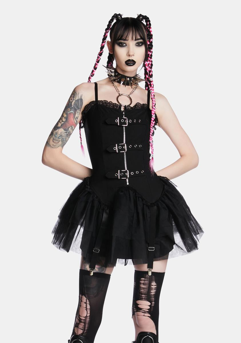 Widow Buckled Corset Mini Dress - Black Dolls Kill Widow Buckled Corset Mini Dress - Black Dolls Kill