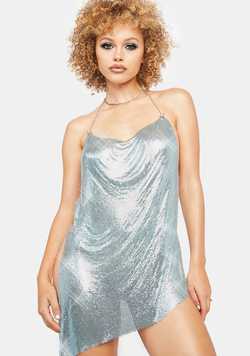 Poster Grl Chainmail Backless Split Hem Mini Dress