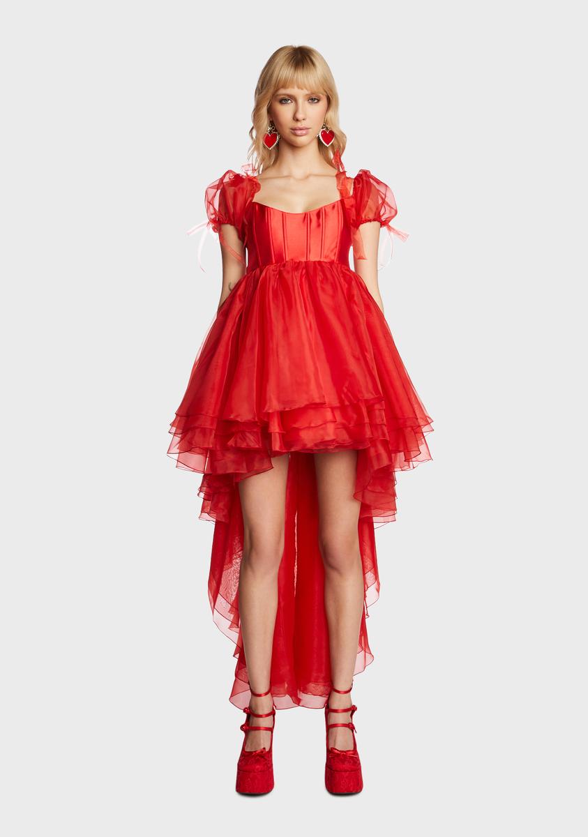 Sugar Thrillz Corset High Low Maxi Organza Dress - Red