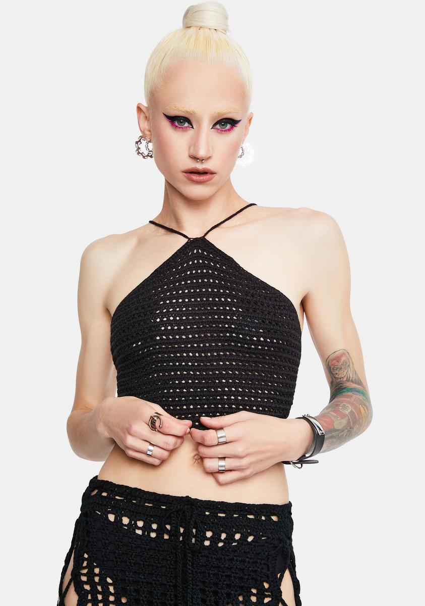 black crochet halter top