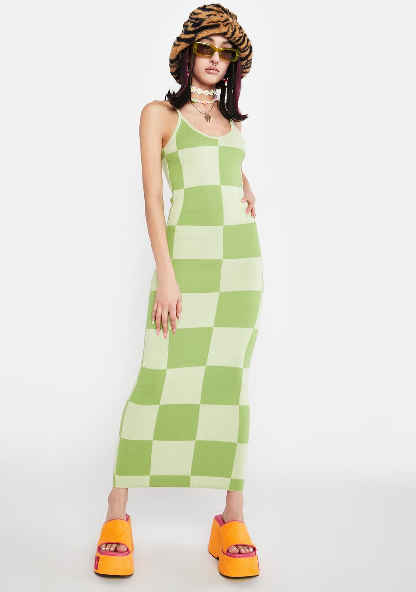 Peppermayo Checkered Knit Maxi Dress - Green Peppermayo Checkered Knit Maxi Dress - Green