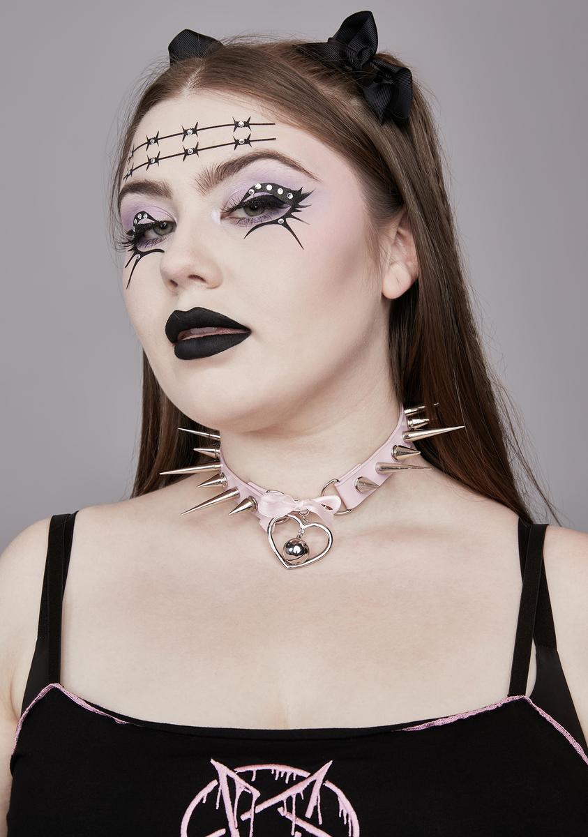 Spiked Heart Bell Charm Choker - Pink – Dolls Kill