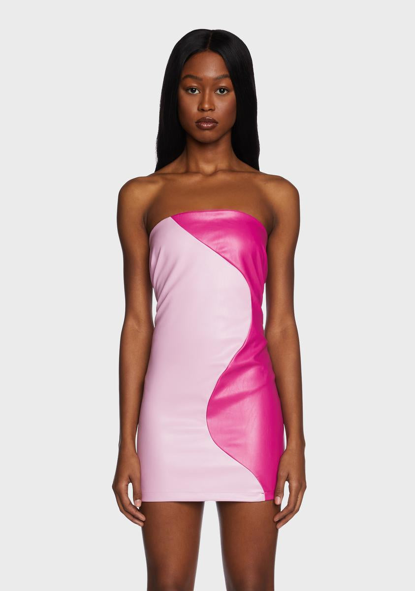 queen mini dress Color Block Vegan Leather Mini Tube Dress