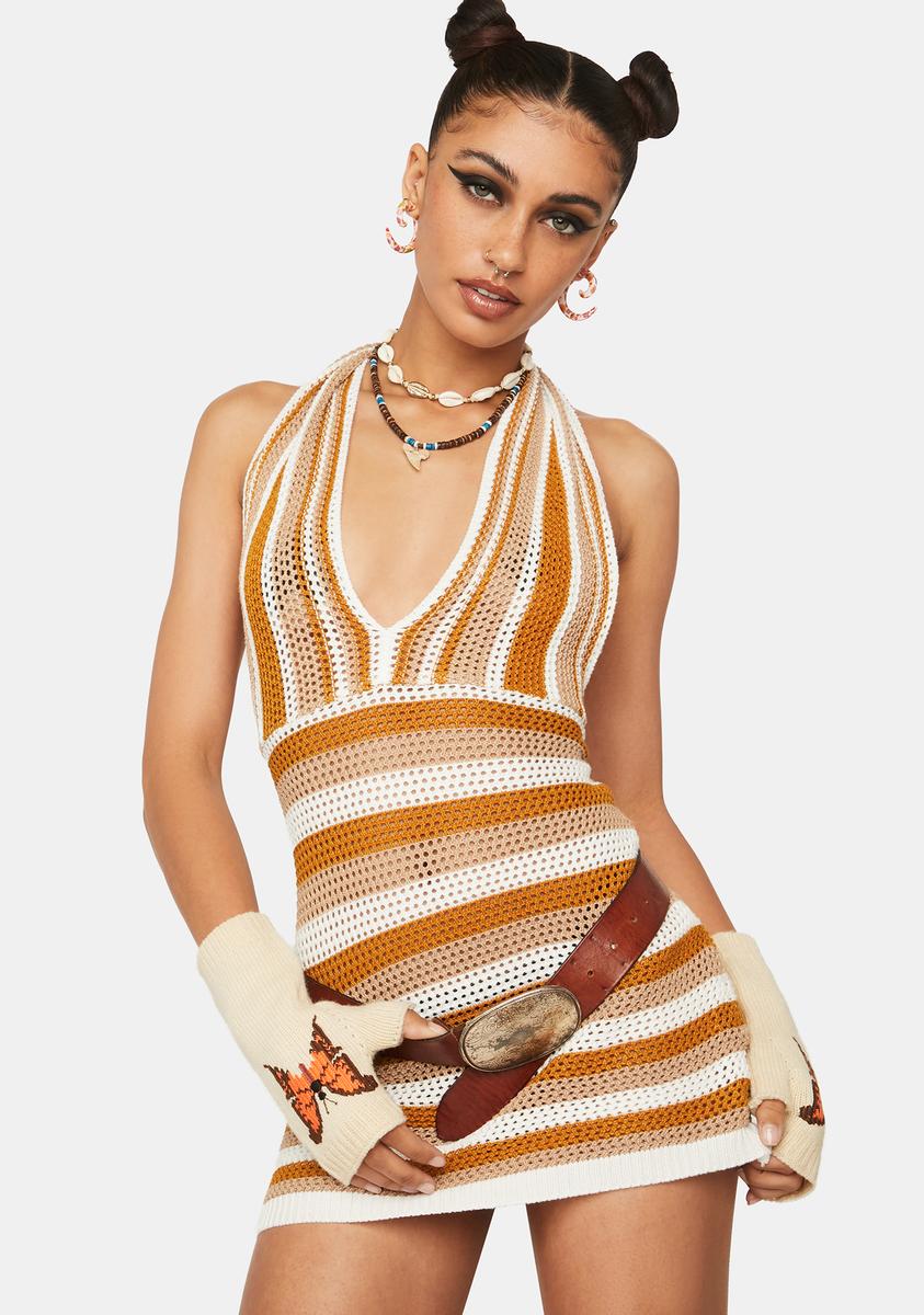 Festival Crochet Mini Dress - Brown Dolls Kill Festival Crochet Mini Dress - Brown Dolls Kill