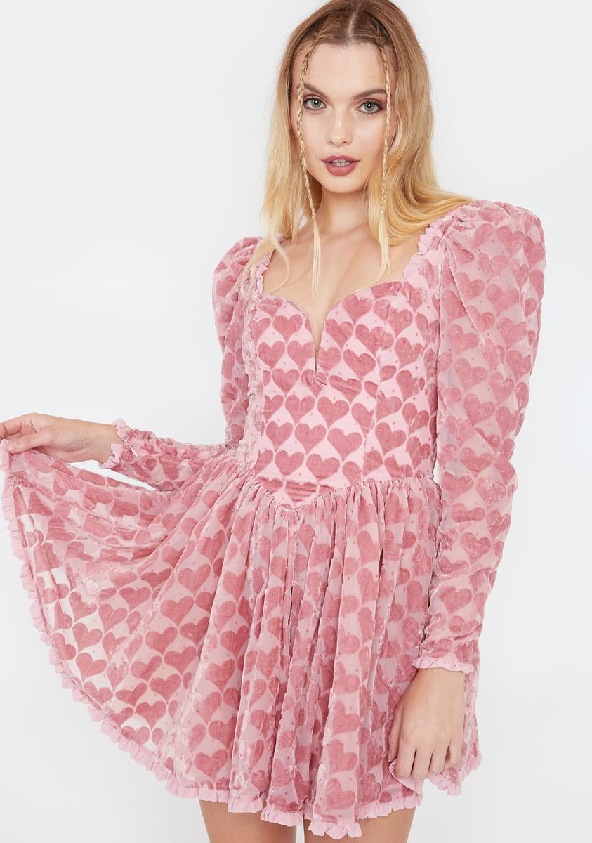 For Love & Lemons Velvet Heart Mini Dress - Pink Dolls Kill For Love & Lemons Velvet Heart Mini Dress - Pink Dolls Kill