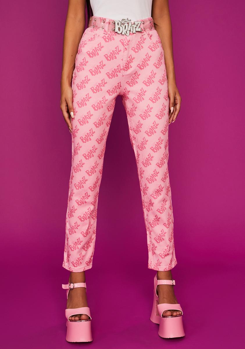 Dolls Kill x Bratz Denim Logo Print Mom Jeans Pastel Pink