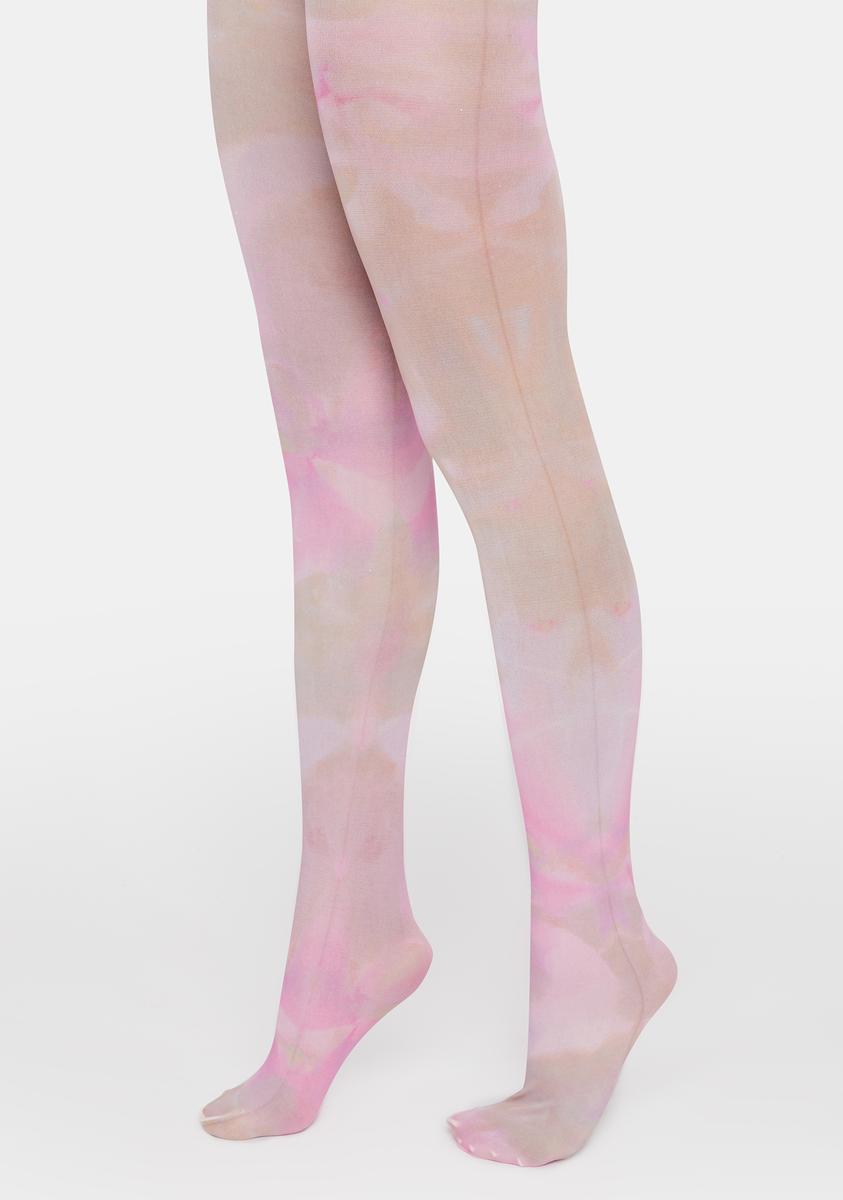 Expired Girl Print Mesh Tights - Pink