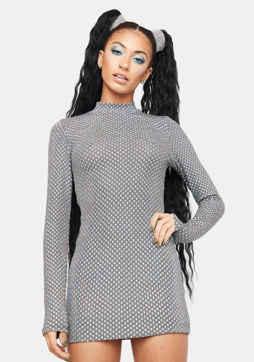 chinese dress ladies Holographic Sparkle Long Sleeve Mini Dress