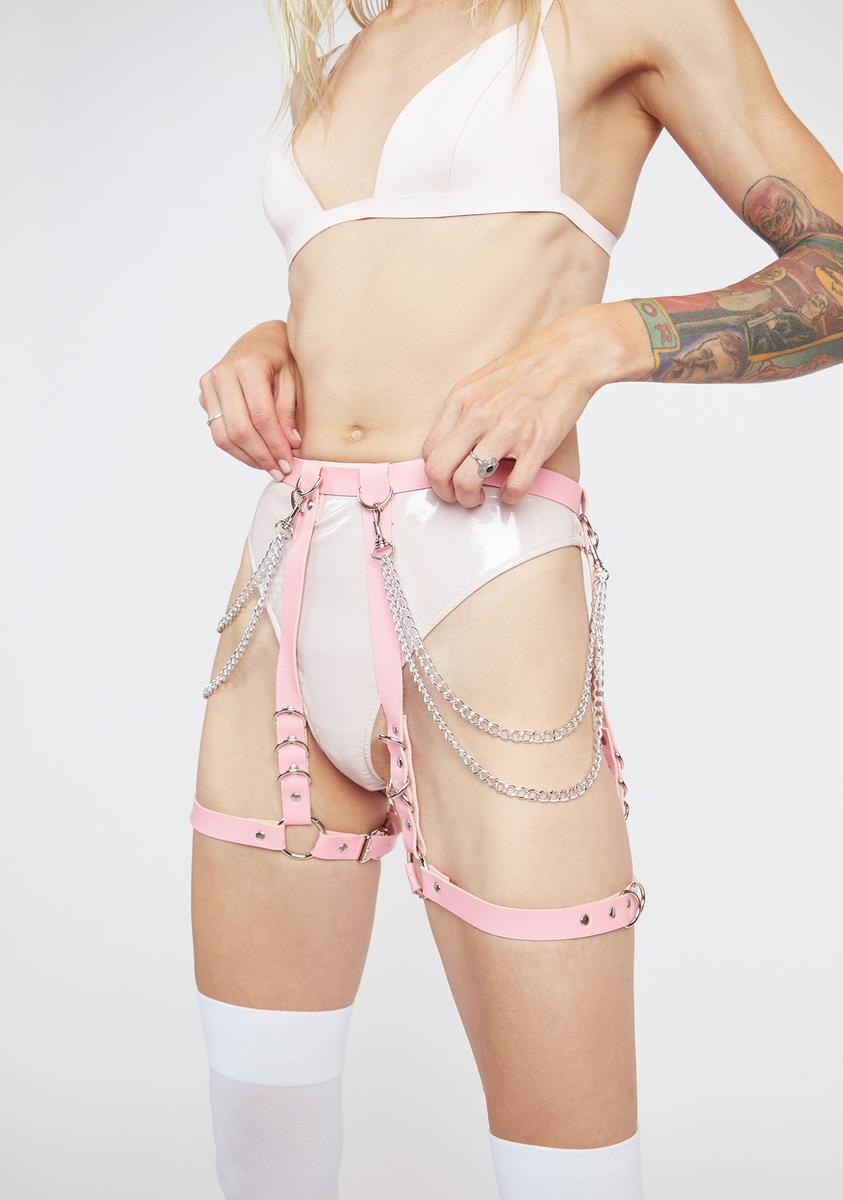 Chain Garter Belt With Attached Leg Harness - Pink Dolls Kill Chain Garter Belt With Attached Leg Harness - Pink Dolls Kill