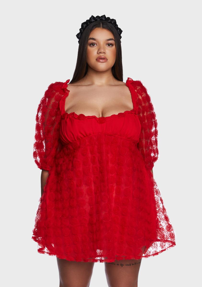 red plus size mini dress LIMITED COLLECTION Plus Size Red Gingham Puff Ball Mini Dress