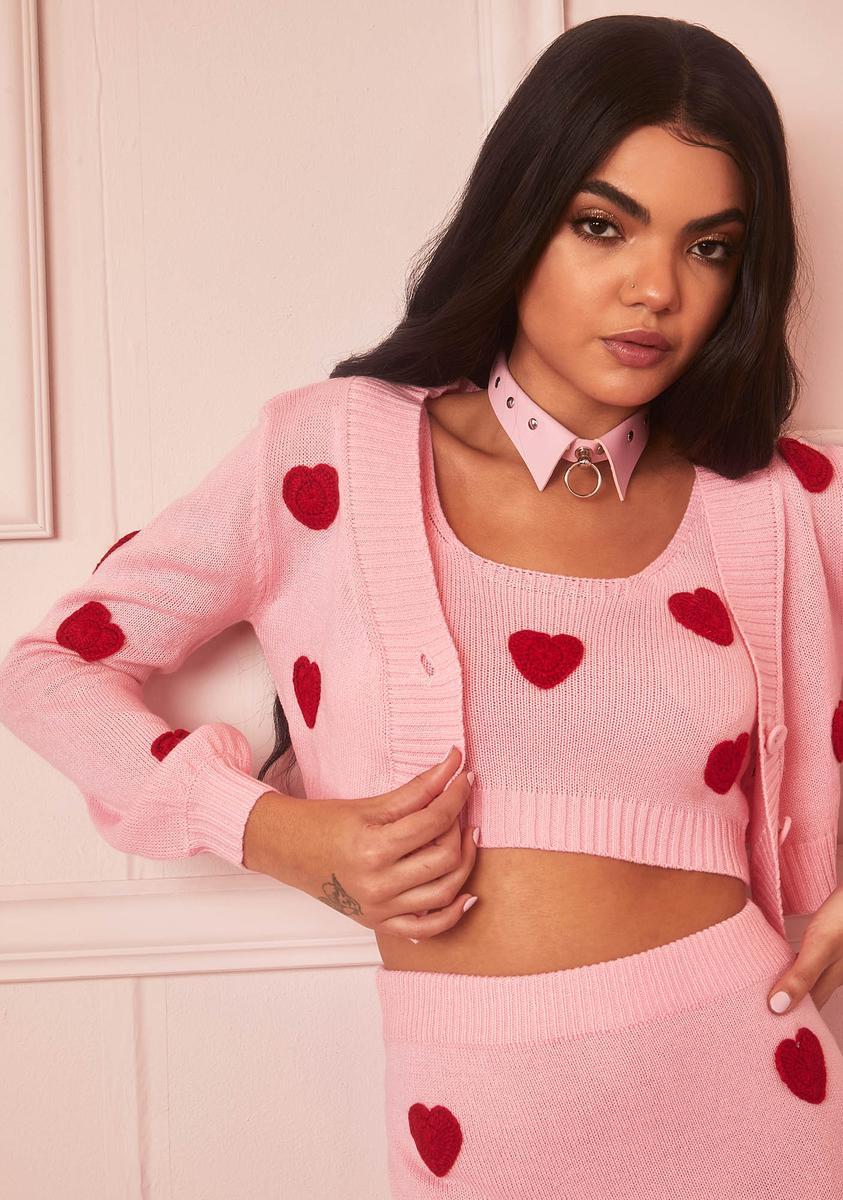 Sugar Thrillz Crochet Heart Sweater Set - Pink