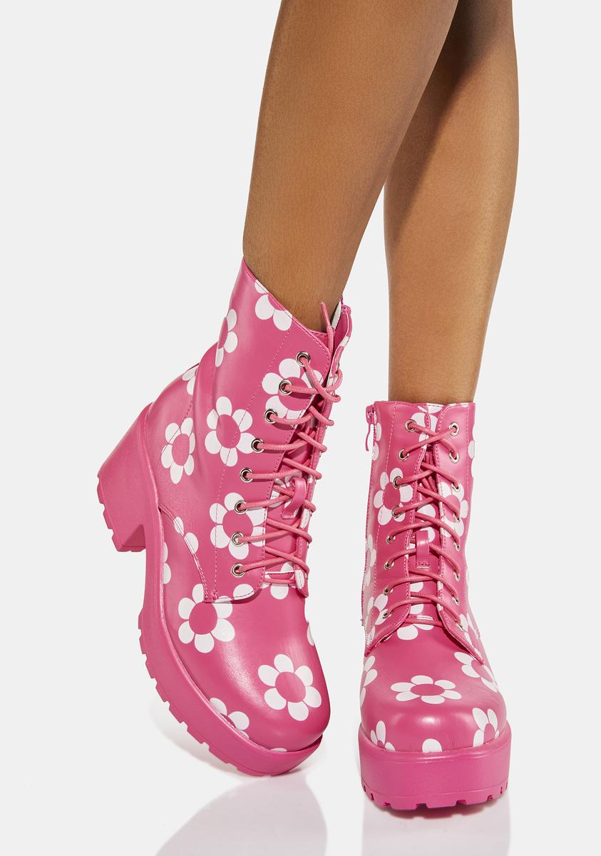 Koi Footwear Daisy Platform Heel Combat Boots - Pink – Dolls