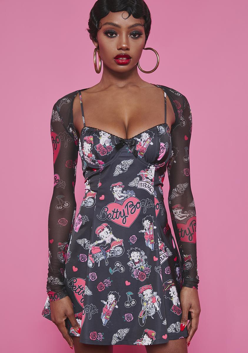 Betty Boop Satin Moto Printed A Line Mini Dress And Sheer Cropped Shrug Set Dolls Kill Betty Boop Satin Moto Printed A Line Mini Dress And Sheer Cropped Shrug Set Dolls Kill