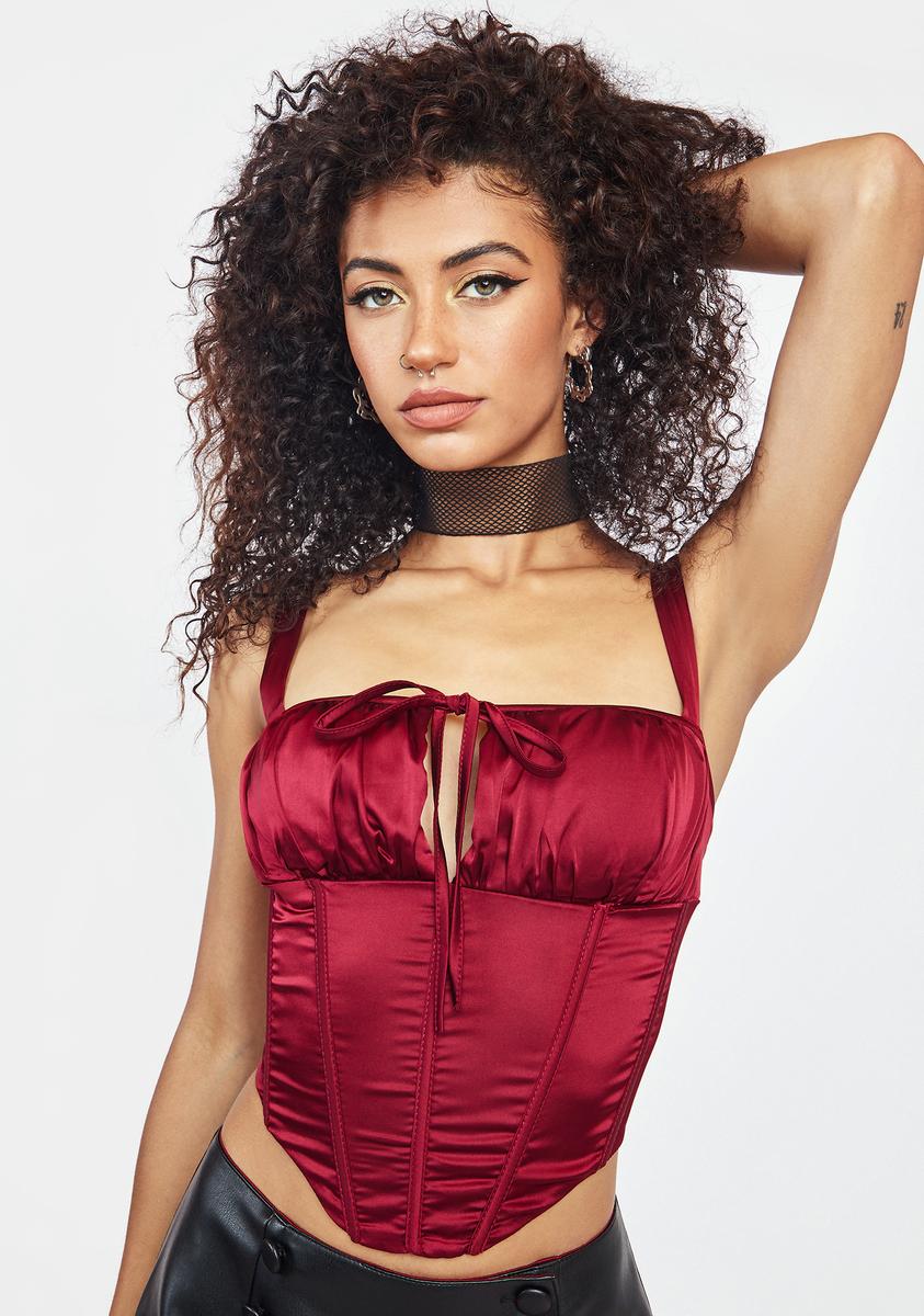 Satin corset top in Red for