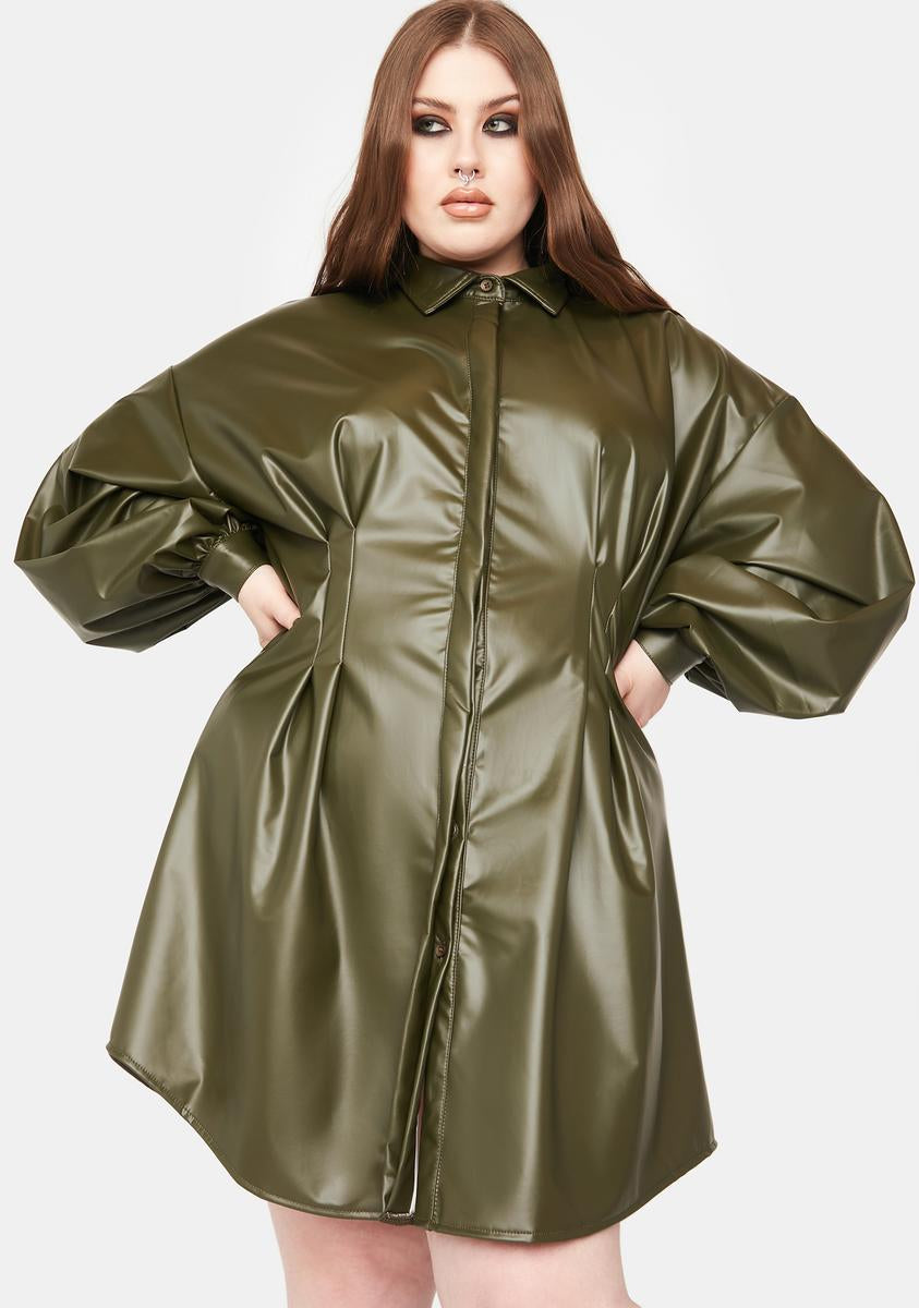 green leather dress plus size Celina Olive Leather Dress L L S T Y L E