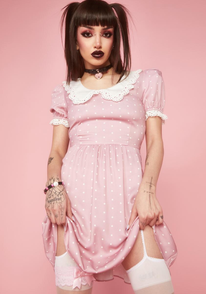 Sugar Thrillz Lace Collared Dotted Babydoll Dress