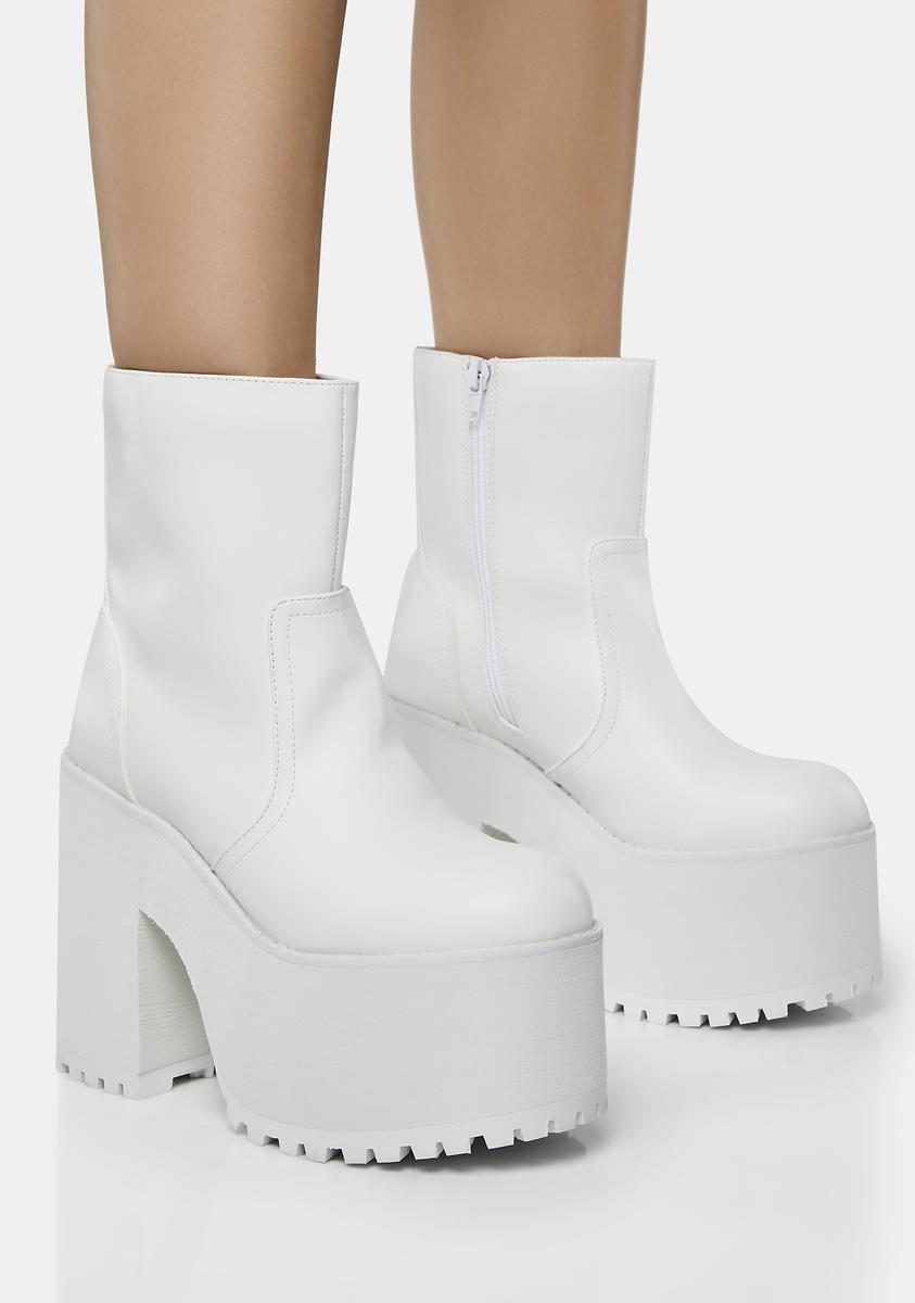 YRU Heeled Platform Ankle Boots White Dolls Kill