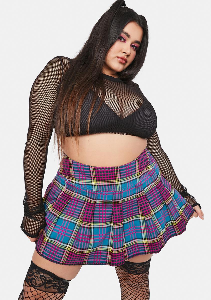 Plus Size Current Mood Plaid Pleated Mini Skirt Blue Dolls Kill