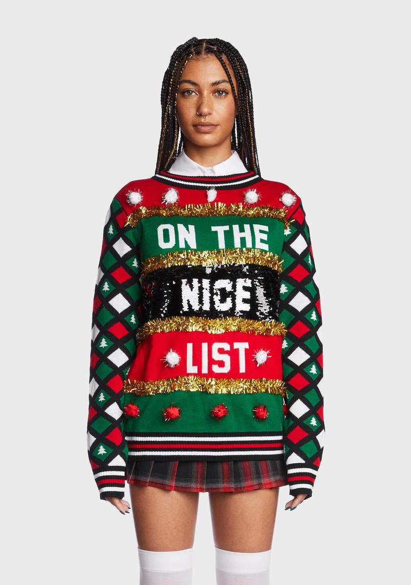 Tipsy Elves Naughty Or Nice Reversible Sequin Holiday Sweater