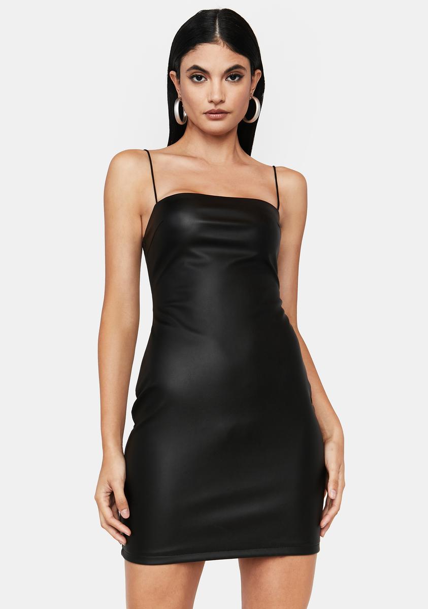 PU Vegan Leather Square Neck Mini Dress