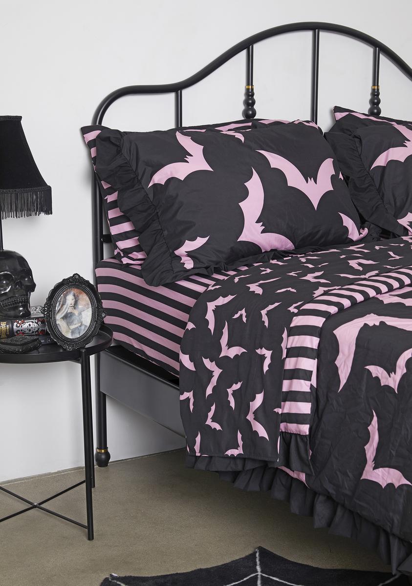Dolls Home Bat Striped Sheet Set - Black/Pink