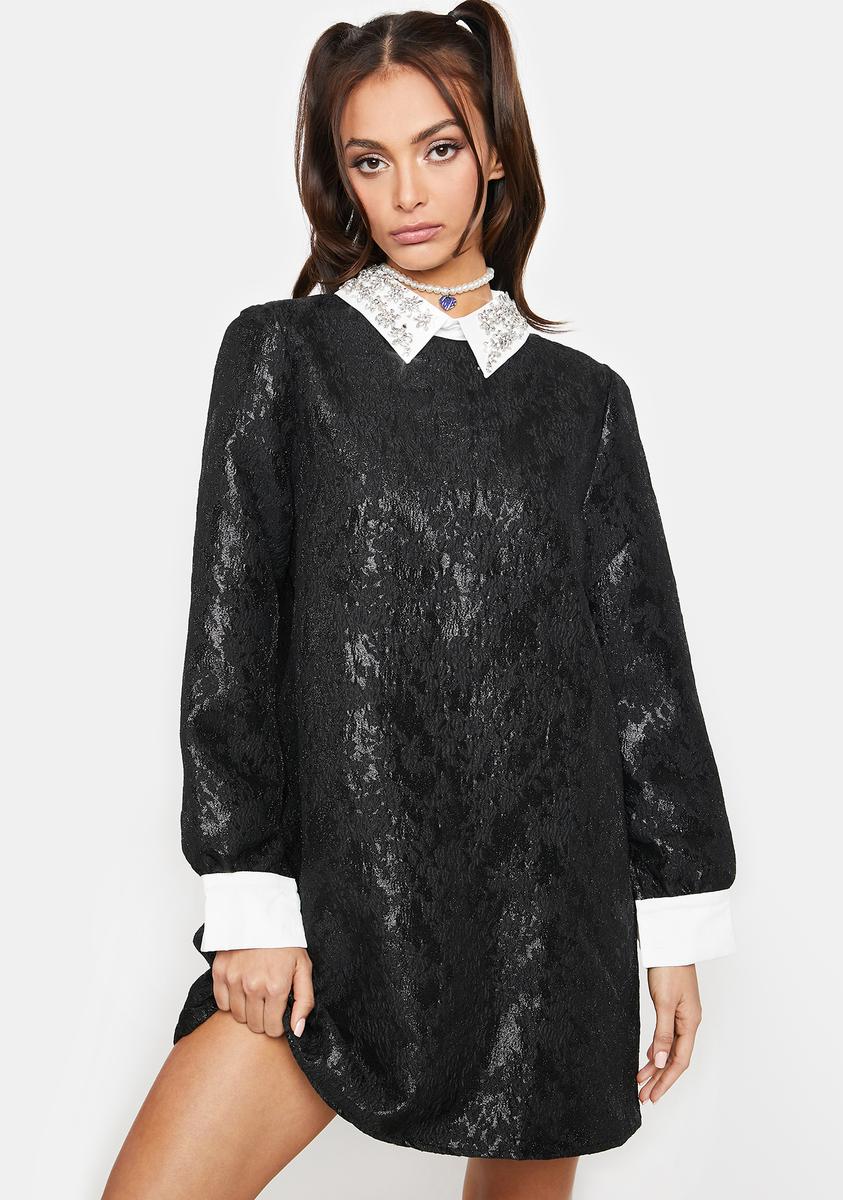 Sister Jane Rhinestone Collared Jacquard Mini Dress